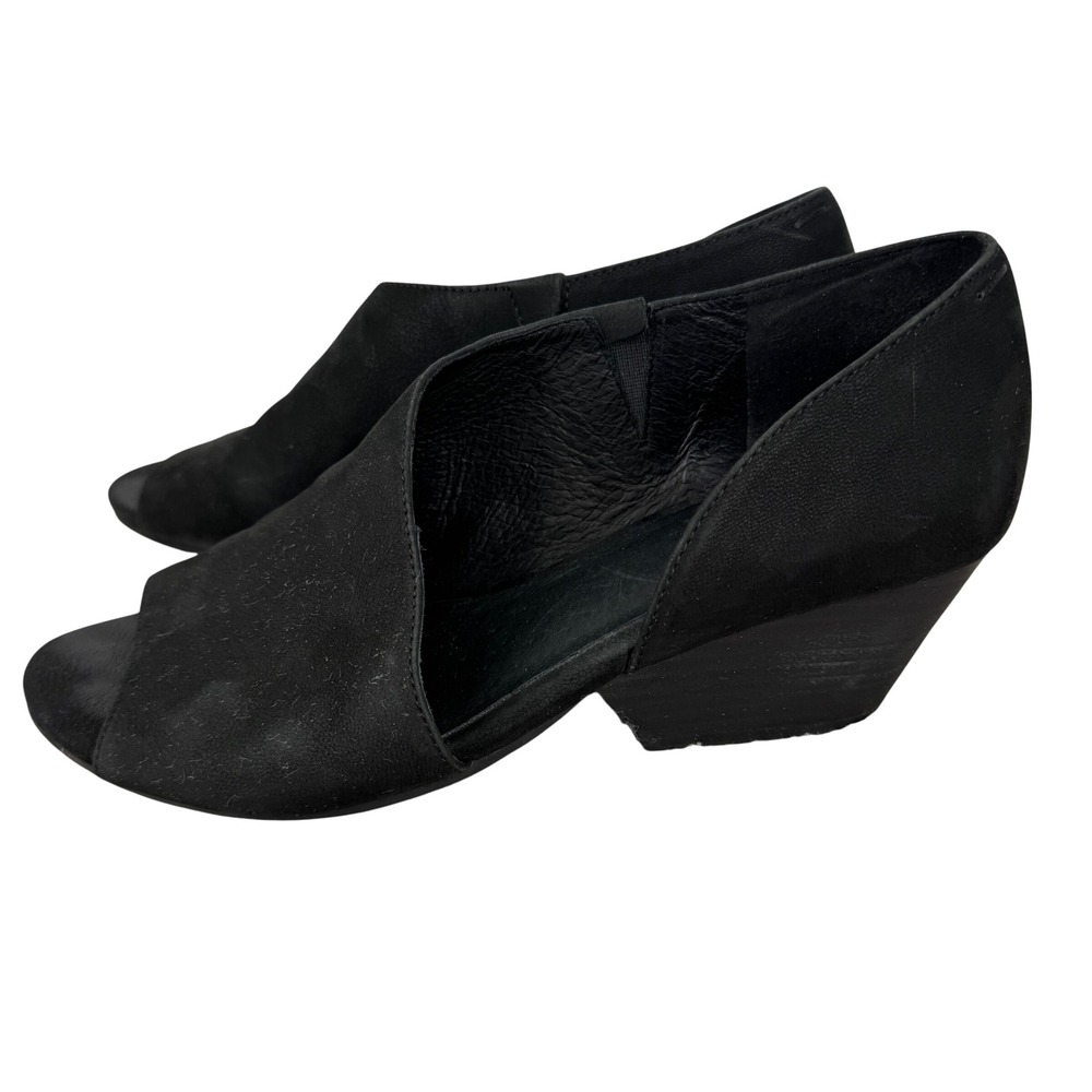Eileen Fisher Black Nubuck Leather Open Toe D'Orsay Block Heel Booties 7.5